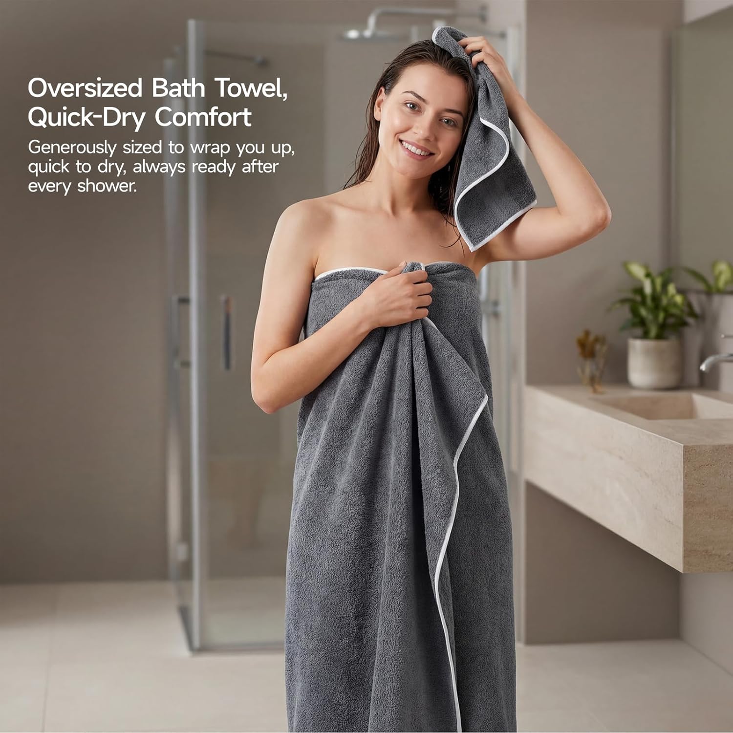 REDKISS 6 Piece Towel Set - 2 Bath Sheets, 2 Hand Towels, 2 Washcloths, 670GSM Ultra Soft & Highly Absorbent, Quick Dry, Luxury Grey Bath Towel Sets for Bathroom, Spa, Hotel, Gym