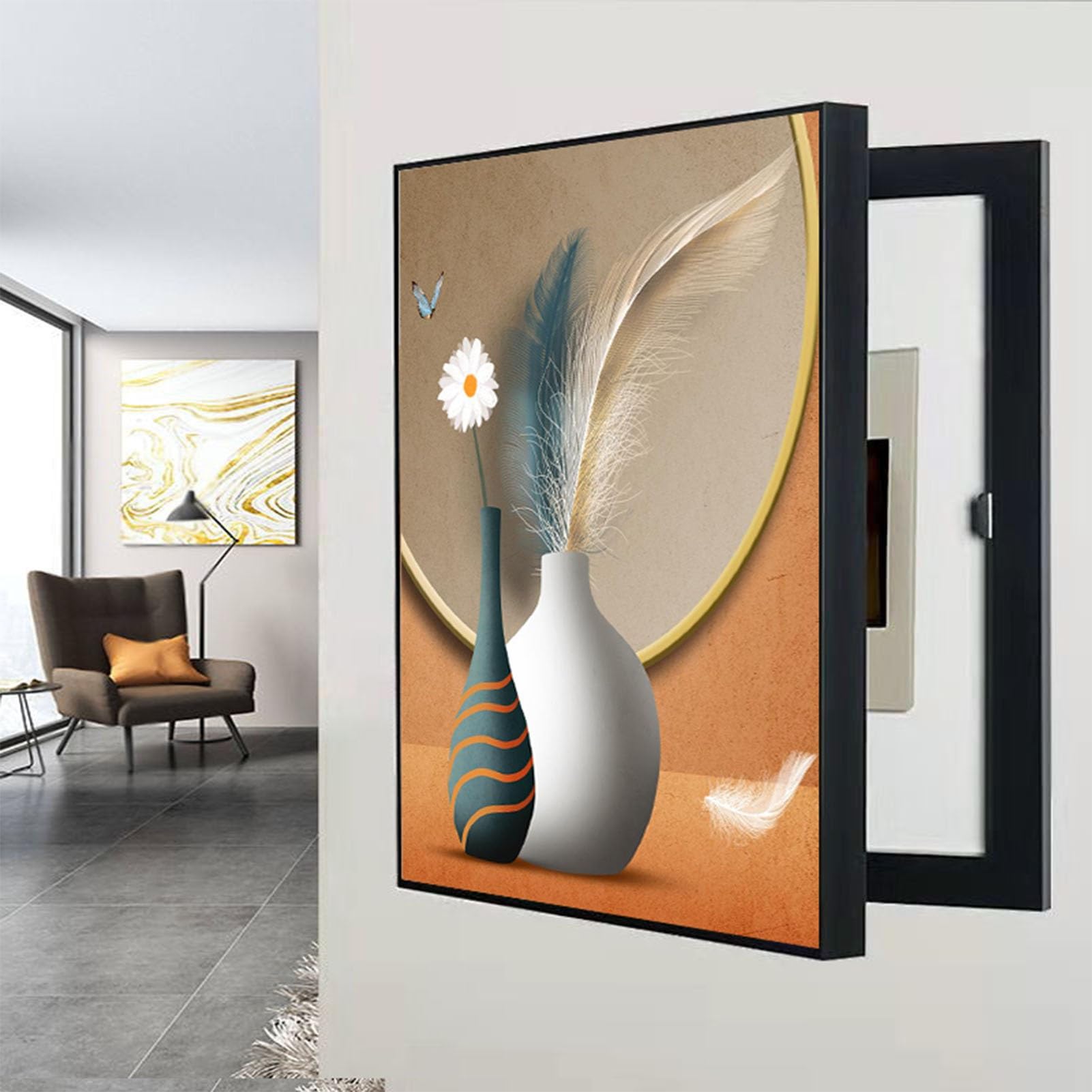 Caja De Contadores Pintura Decorativa Vertical Pintura Mural de Cajas de Distribución Eléctrica Ocultar Contador Tapa Desmontable(C,50x60cm)