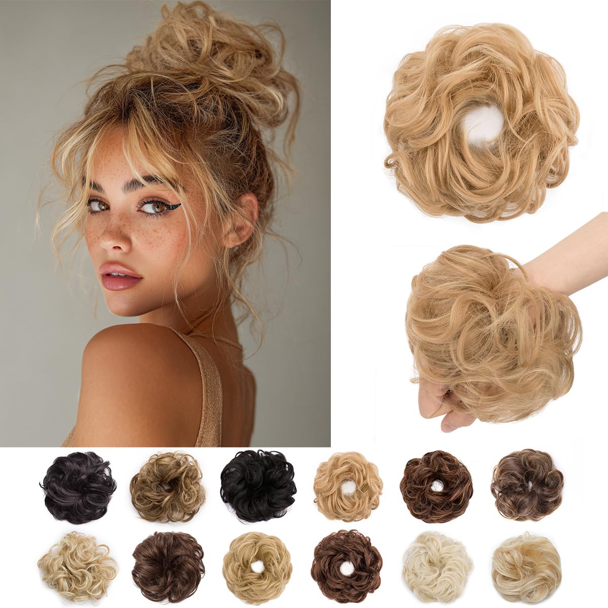 SEGO Pro Faux Messy Hair Bun Scrunchie Hair Piece for Women Synthetic Curly Bun Wig Hairpiece Updo Ponytail Extension