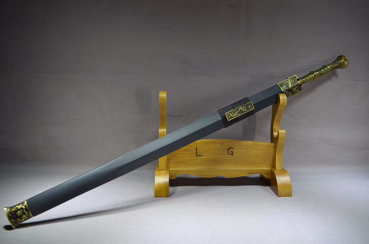 LOONGSWORD Chinese Sword Han Jian - 38" Hand-Forged High Carbon Steel Blade, Black Wood Scabbard, Dragon and Phoenix Alloy Fittings - Ideal for Martial Arts, Collection, Display