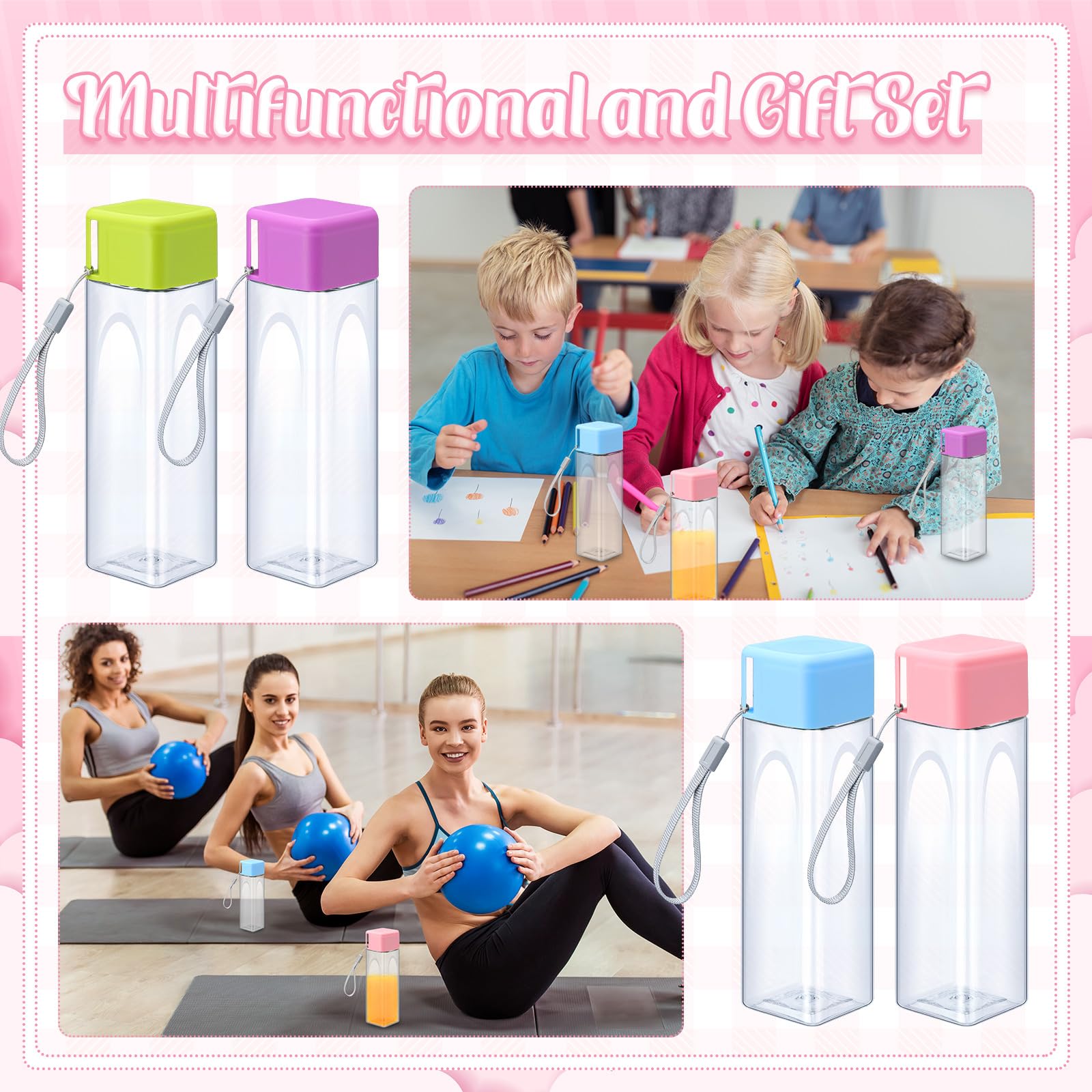 Mifoci 10 Stück Wasserflasche Bulk 482 ml Kunststoff Sport Wasserflaschen mit auslaufsicherem Deckel für Erwachsene Wiederverwendbar Outdoor Fitness