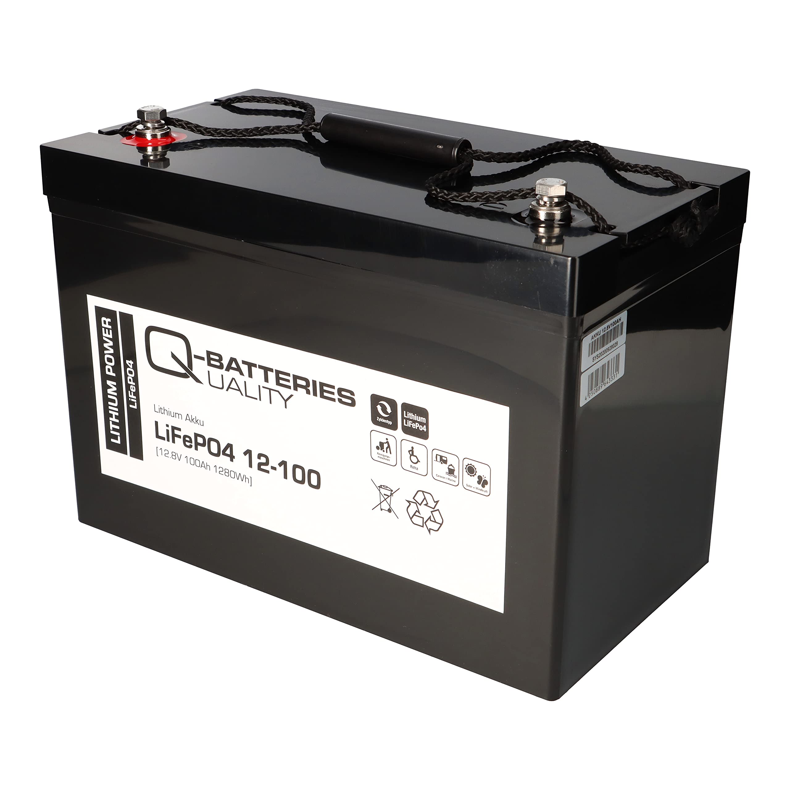 Q-Batteries Batteria al Litio 12 – 100 12 V 100 Ah LiFePO4 al Litio fosfato di Ferro Pericoloso Secondo UN3480 batterie al Litio. Pericoloso Classe 9