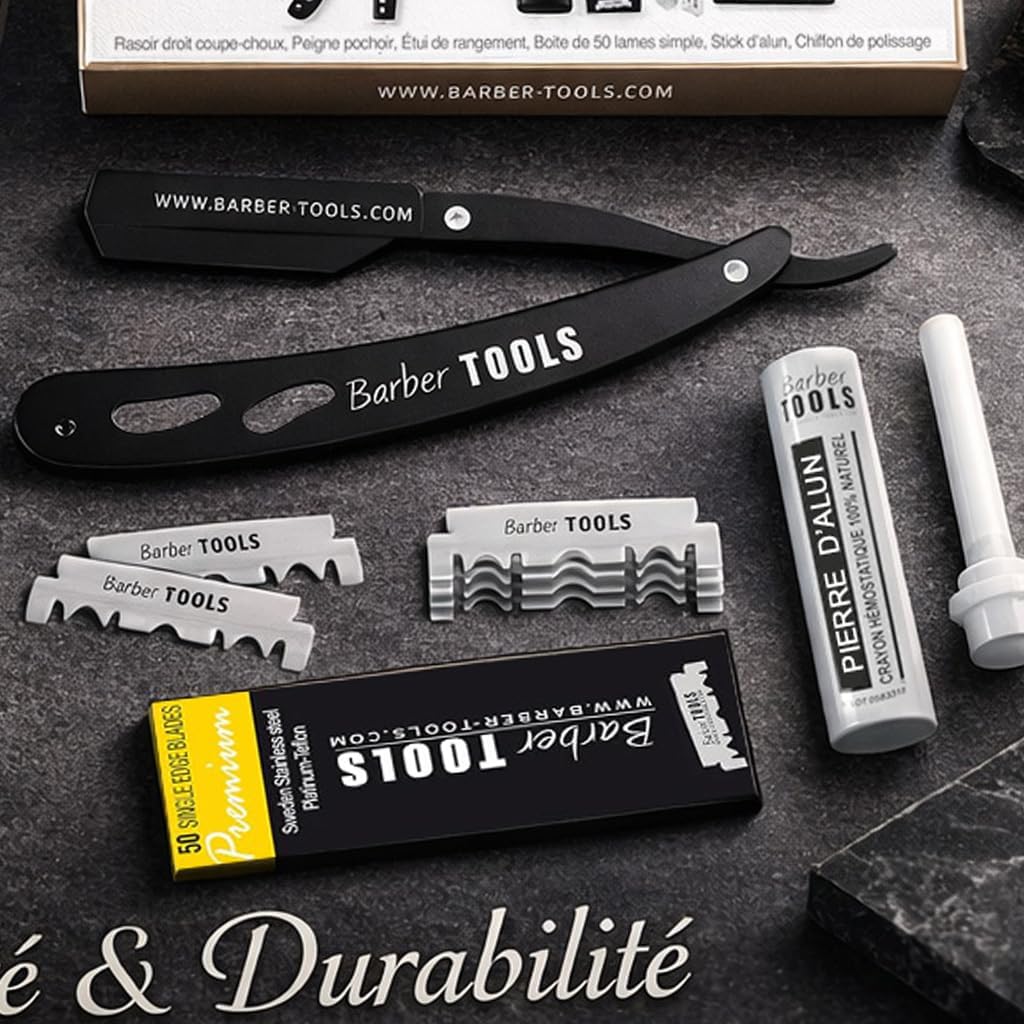 Coffret barbe et rasage pour homme | Rasoir coupe choux, brosse à barbe, peigne à barbe, ciseaux, pochette de rangement - Kit d'accessoires pour barbe