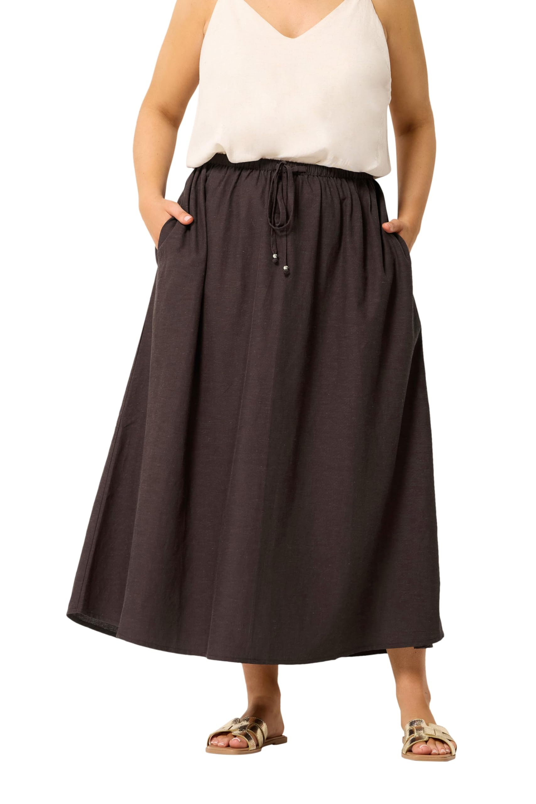 Yours Women's Chocolate Linen Maxi Skirt In | Size: 22-24