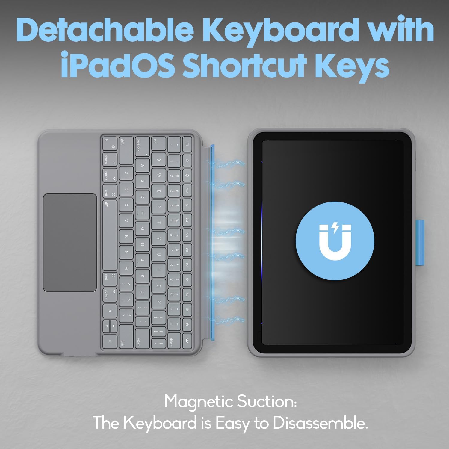 Wireless Keyboard Case for iPad 10th Generation, Bluetooth Wireless Detachable Magnetic Stand Rechargeable Keyboard with Folio Slim Compact Removable Cover with Trackpad, Backlit Keys - Image 3
