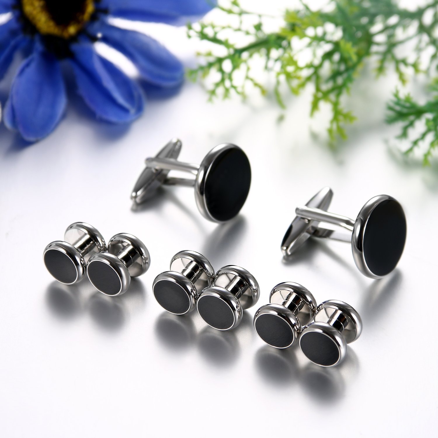 JewelryWe Spinki do mankietów dla mężczyzn: 3/6 par okrągłych prostokątnych kwadratowych ośmiokąt kula stras spinki do mankietów mężczyźni stop spinki do mankietów guziki prezent na ślub, zaręczyny,