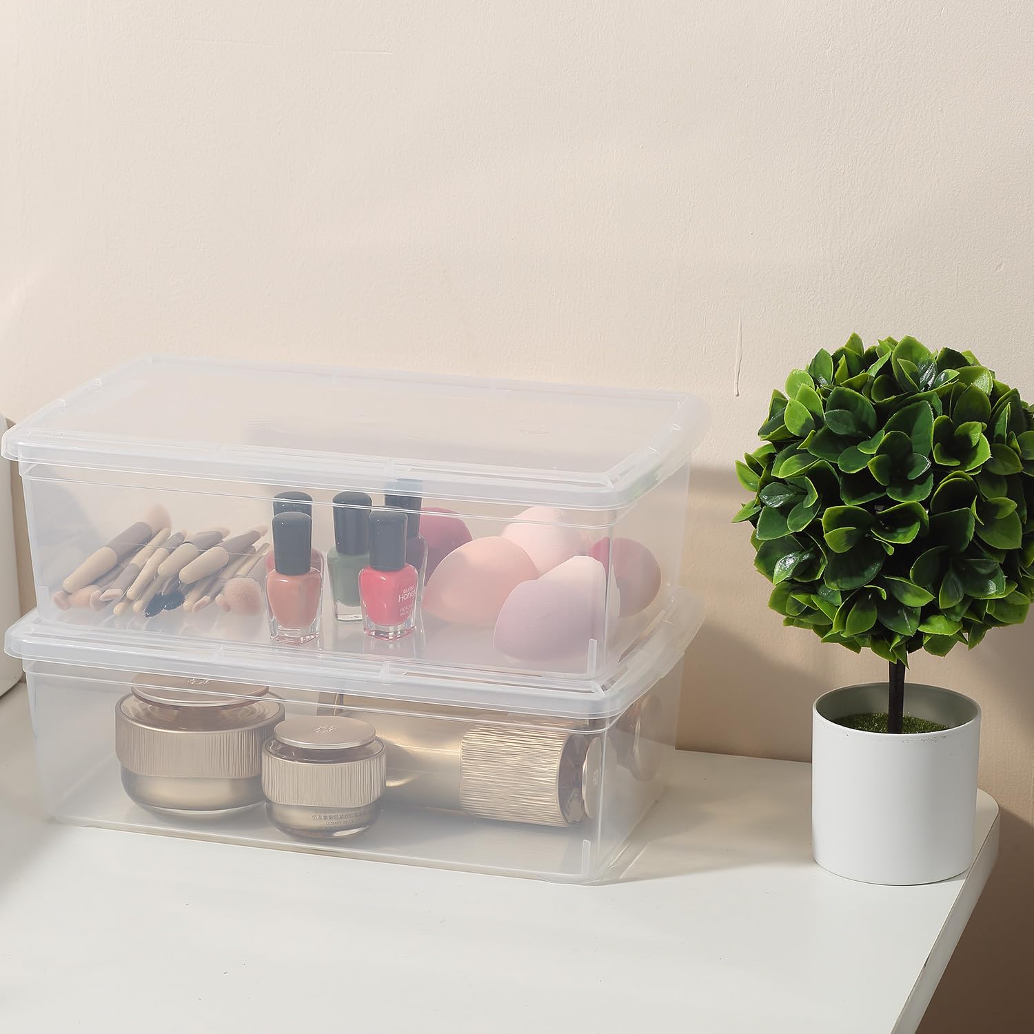 Lot de 12 bacs de rangement empilables en plastique transparent avec couvercles de 6 litres (transparent)