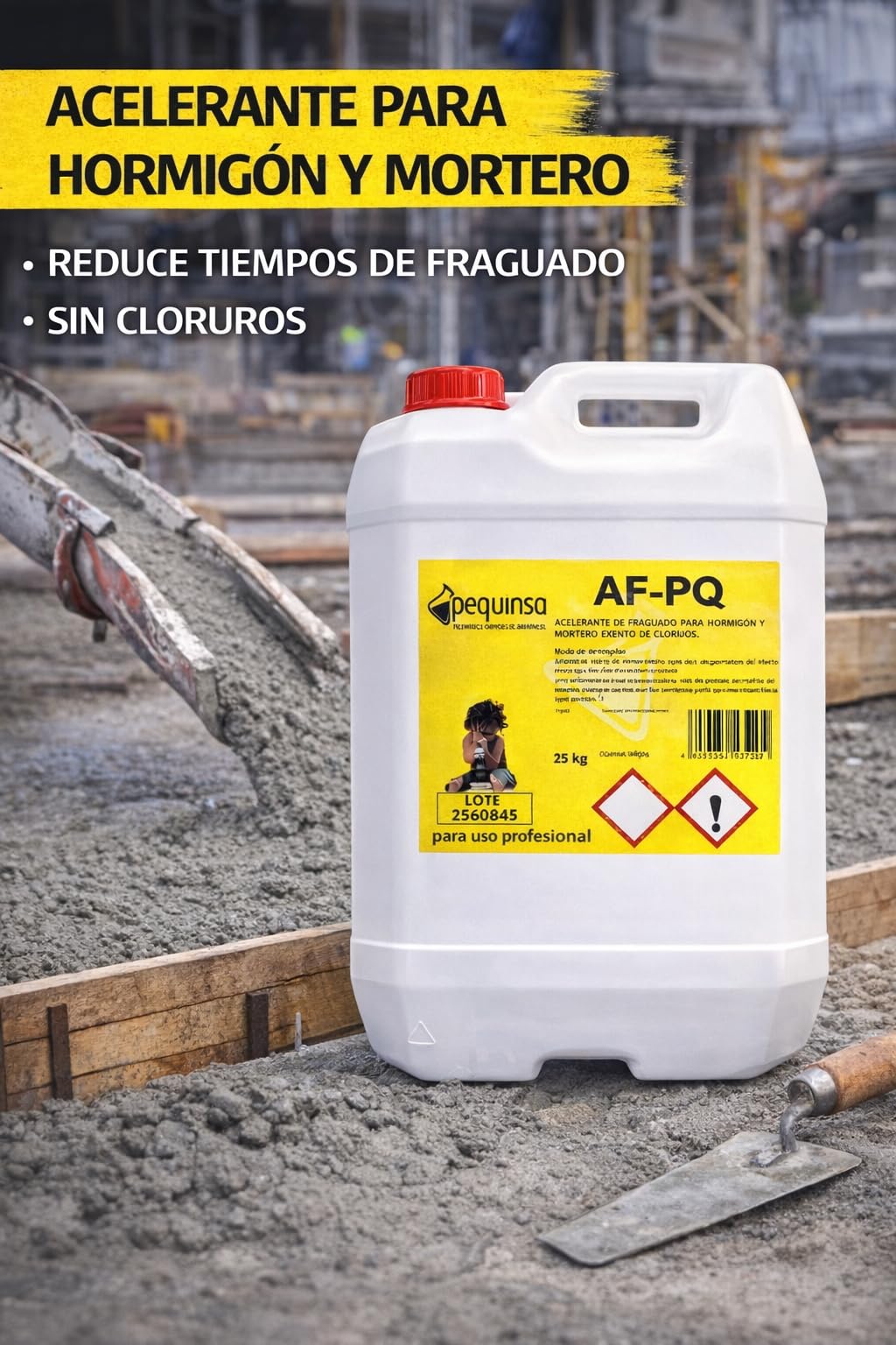Acelerante de fraguado liquido, para morteros y hormigones. Envase 25 kg.