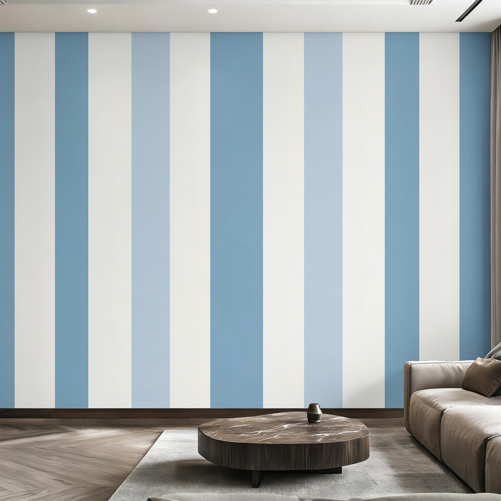 W130 X H80 cm Blue White Stripes Wallpaper, Wall Mural Vertical Stripes Photo Wallpaper, Non-Woven Print Wall Paper for Living Room Bedroom Art Decor, Renter Friendly D&O161