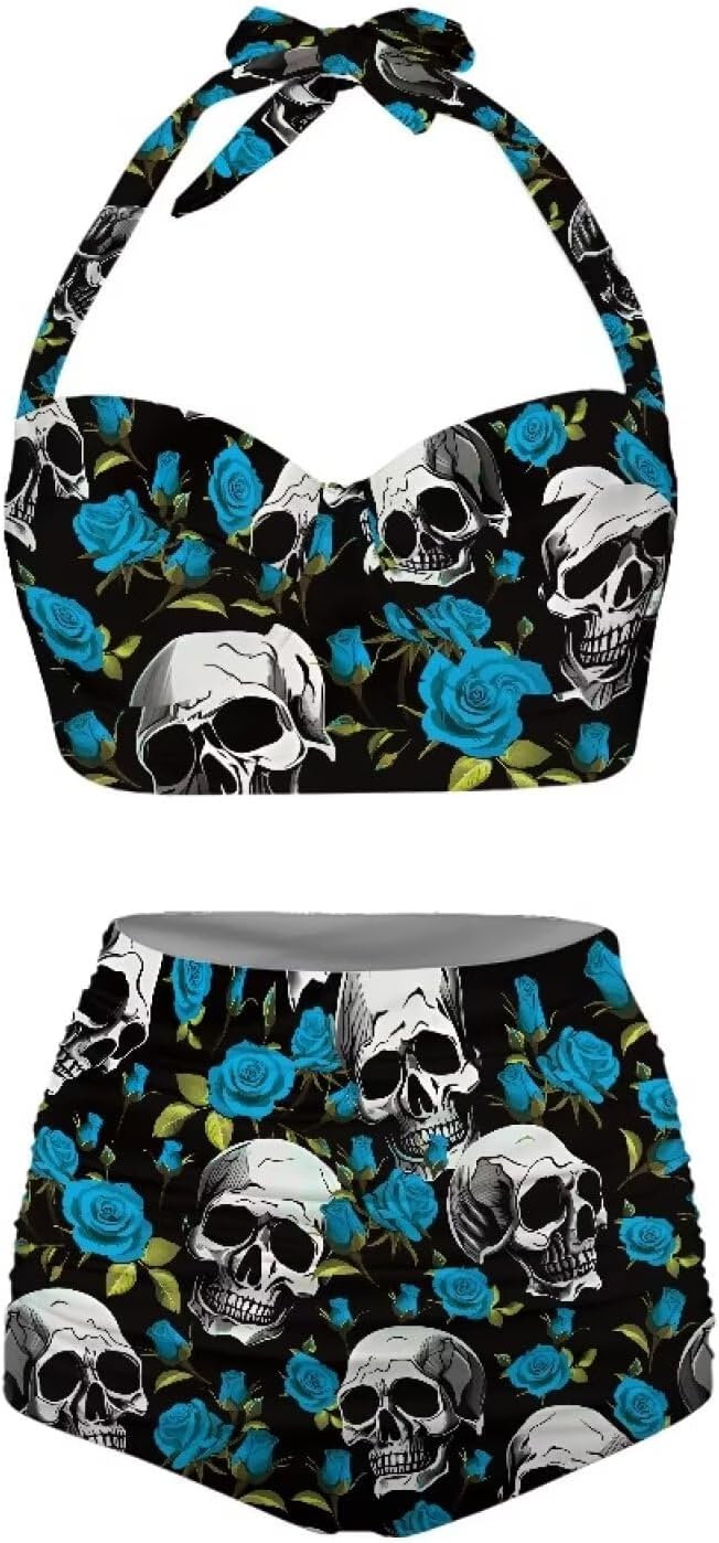 Hresuewn Womens Two Piece Swimsuits Tummy Control Push Up Bathing Suit Halter V Neck High Waisted Ruched Swimwear for Girls