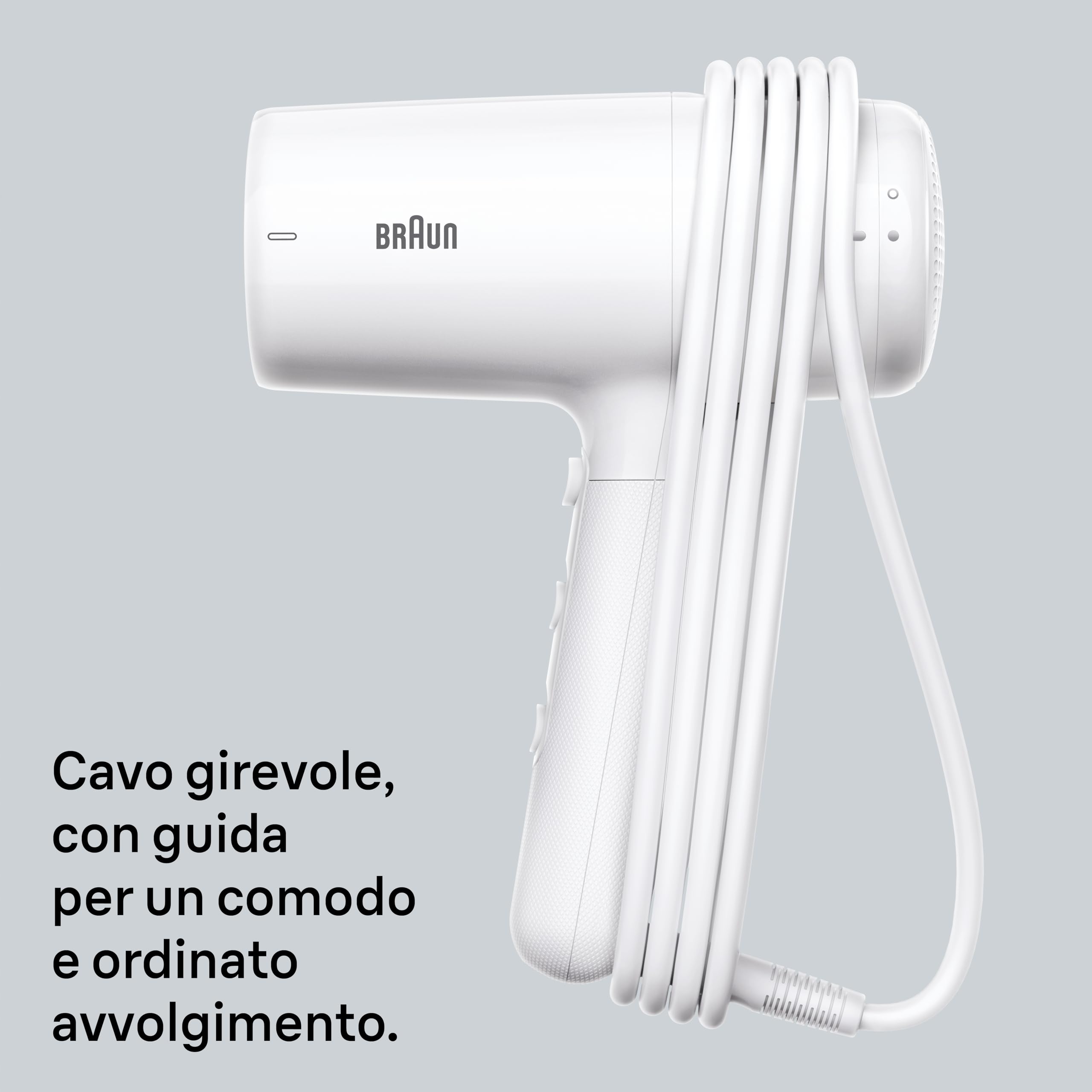 Asciugacapelli Braun HD2.21, potente con diffusore e concentratore, Tecnologia IONTEC, motore da 2200W, 3 temperature e 2 velocità, bianco, BRHD235E