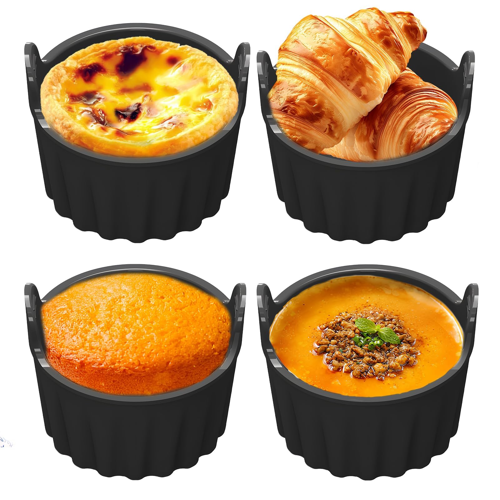 4 PCS Air Fryer Egg Poacher, Ramekins for Air Fryer, Food Grade Silicone Poached Egg Moulds, Reusable Non-Stick Heat Resistant Airfryer Accessories for Oven Microwave Cupcake Muffin Pudding Baking