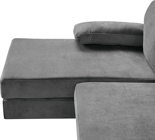 Miniatura 206 de Sofá modular moderno en forma de L, con diván extra ancho y patas doradas Gris,Negro -,Verde,Naranja,Gris oscuro,marino,Púrpura