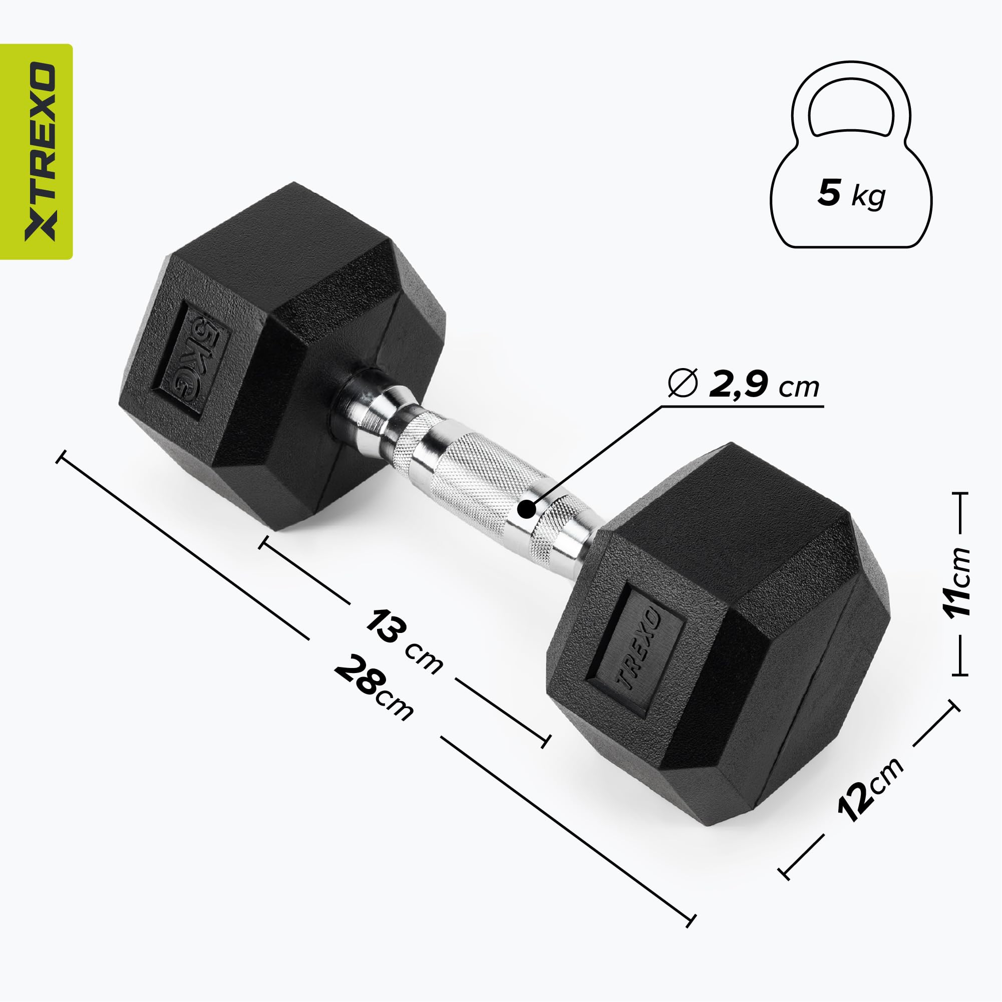 XTREXO Hexagon Hanteln 2,5 kg – 35 kg, Ergonomischer Verchromter Griff, Gummierte Gusseisen Kurzhantel, Fitnessgerät für Zuhause, Geeignet für Männer und Frauen