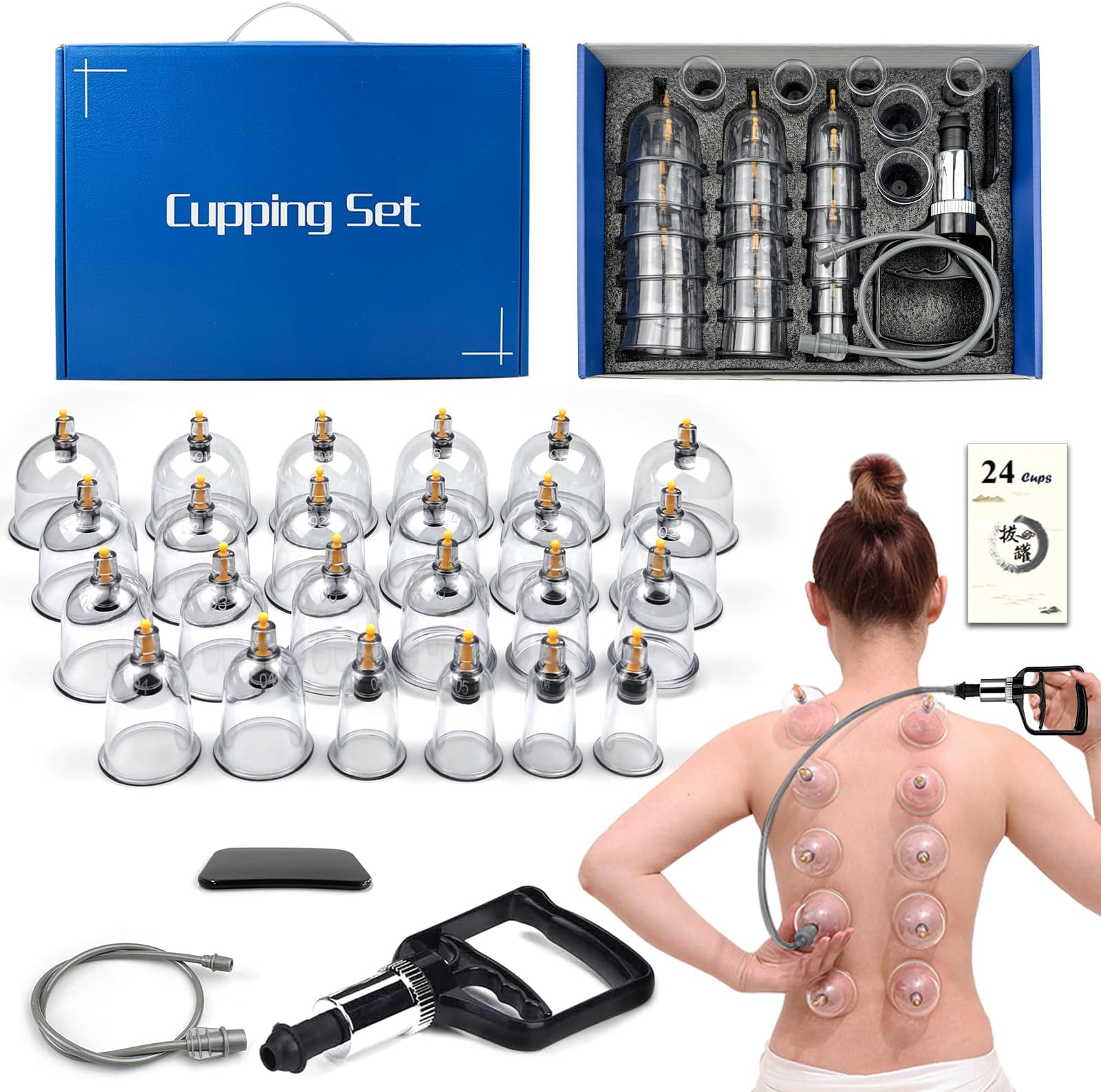 DEFUNX Cupping Therapy Set,24 Therapy Cups Professional Chinese Acupoint Cupping Set,Suction Hijama Cupping Set with Pump Cellulite Cupping Massage Kit for Body Massage,Pain Relief,Physical Therapy