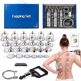 DEFUNX Cupping Therapy Set,24 Cups Chinese Cupping Set with Pump, Hijama Massage Kit for Body Massage, Pain Relief