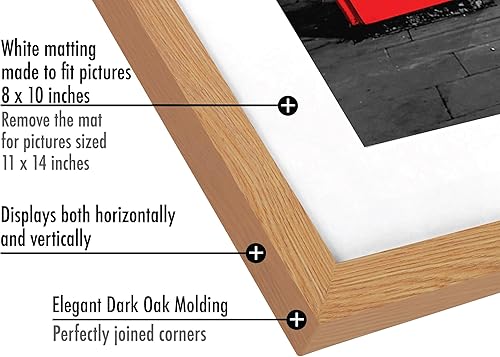 Miniatura 5 de Americanflat - 2 portarretratos de color roble de 11 x 14 pulgadas, con cubierta de vidrio inastillable y moldura de madera compuesta, con paspartú