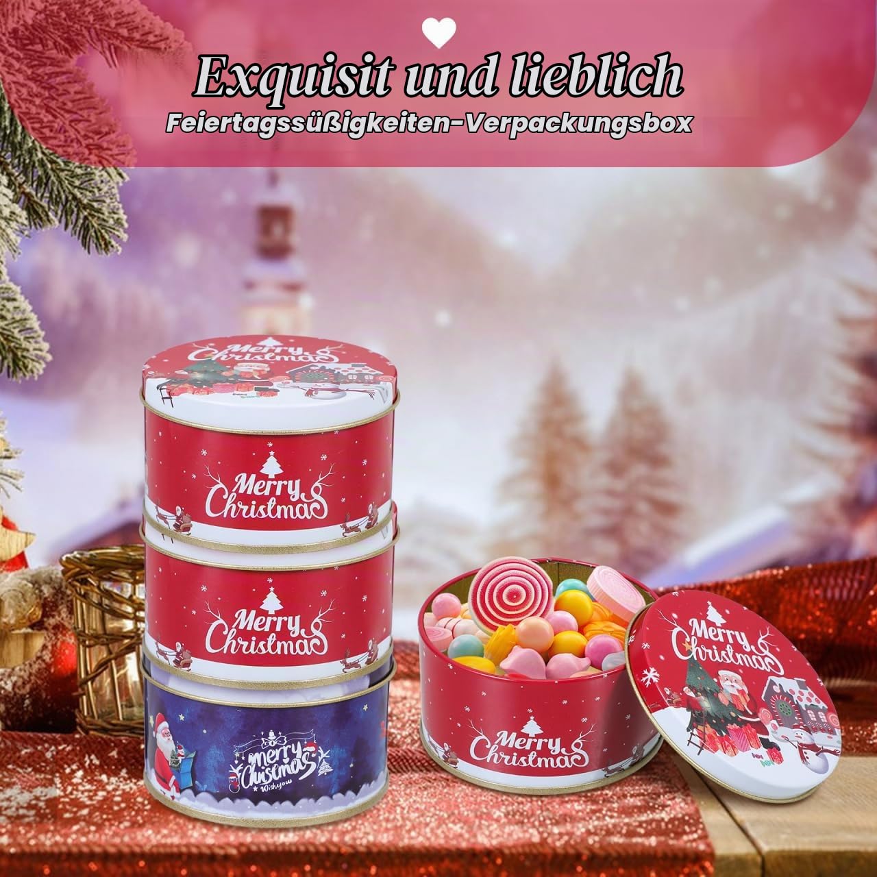 Healeved 12 StüCk Weihnachts Keksdosen Aus WeißBlech Kleine Geschenkboxen FüR Kekse SüßIgkeiten Und Pralinen Mini Aufbewahrungsboxen Mit Festlichem Design 3X3X1.8 Zoll