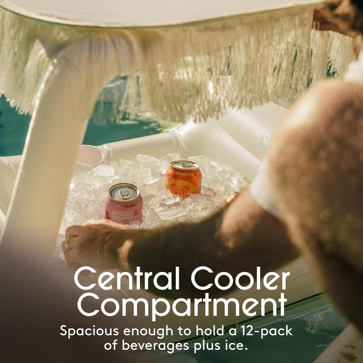 FUNBOY Mini Drink Cooler Inflatable Pool Float – Golf Cart Style Floating Cooler with Cup Holders, Detachable Fringe Shade & Central Ice Compartment for Pool, Beach, Lake, Summer Party