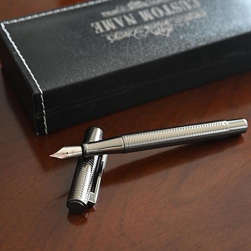 Miniatura 4 de Pluma estilográfica personalizada con grabado gratis, bolígrafos personalizados personalizados con nombre y caja de regalo, tinta negra Plumas