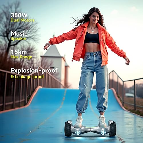 Miniatura 2 de CBD 8.5'' Offroad Scooter with Corlorful LED and Music Speaker, Dual 350W Brushless Motor Up to 10Mph All Terrain Scooter for Adults(Silvery)