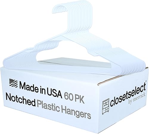 Perchas de plástico con muescas para adultos fabricadas en Estados Unidos ganchos tubulares de plástico con muescas para ropa ligera paquete de 60