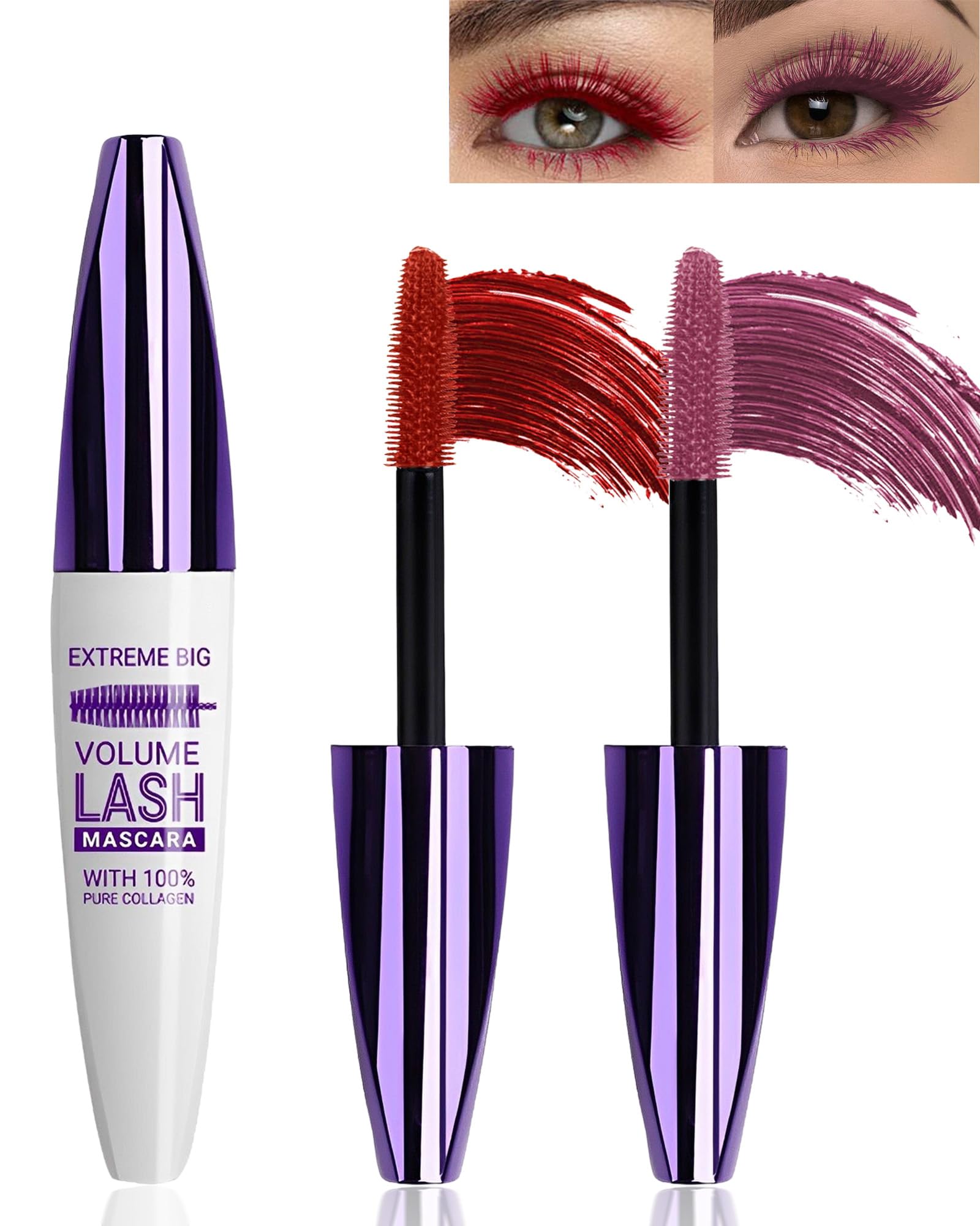 5D Burgundy Bright Red Mascara for Eyelashes, Waterproof Mascara for Women | Longlasting Smudgeproof Colored Mascara Volume and Length, Volumizing Curling Eye Lashes rimel de pestañas,Christmas Makeup