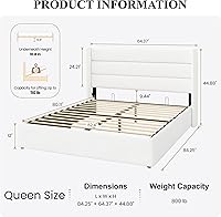 Vista 2 de SHA CERLIN Cama de Almacenamiento Elevadora Tamaño Queen/Tapizada en Terciopelo/Cabecera Moderna Tipo Wingback/Marco de Cama Plataforma Blanco