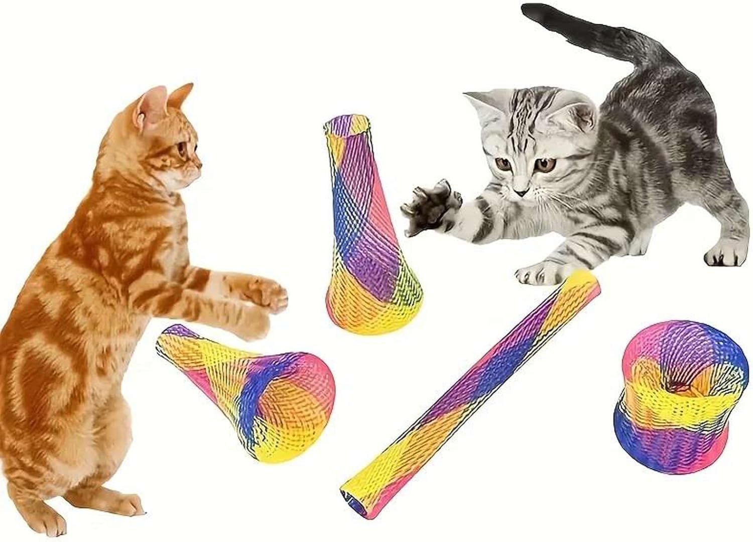 Folding Spring Shaped Toys Colored Elastic Spring Interactive Cat Tearing Stick Providing Fun