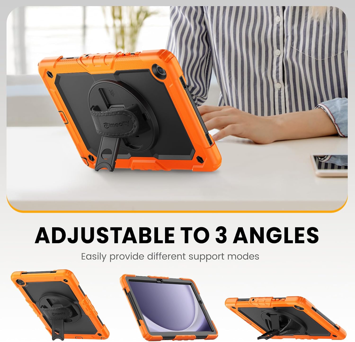 Timecity Case for Samsung Galaxy Tab A9 Plus 11 inch 2024: Sturdy Rugged with Screen Protector, Kickstand, Hand/Shoulder Strap Kids Case for Galaxy Tab A9 Plus/ A9+(SM-X210/X216/X218) - Orange
