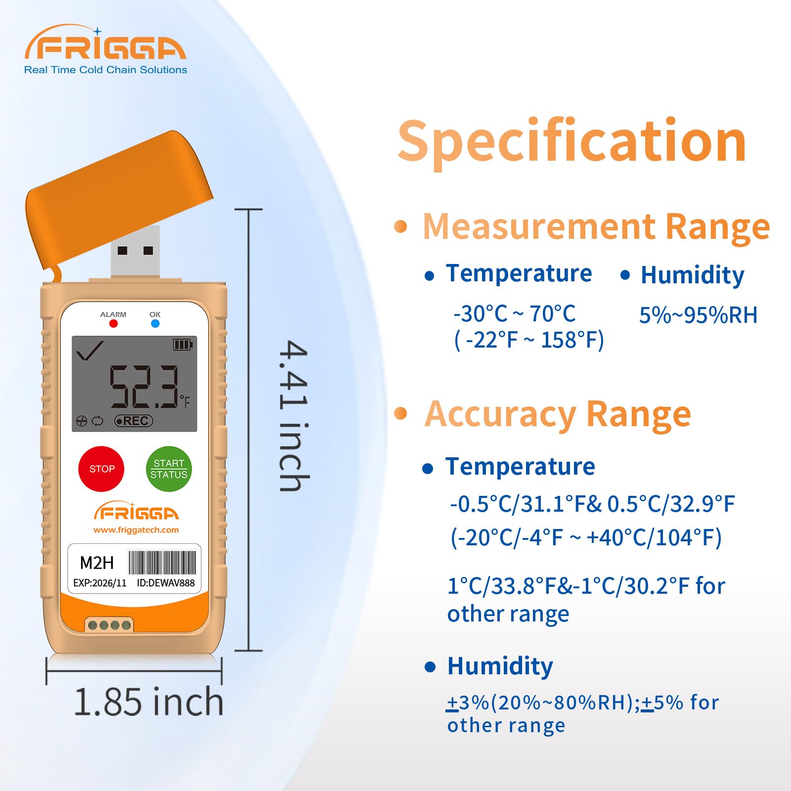Frigga M2H Registratore di dati di umidità di temperatura riutilizzabile Registratore digitale USB multifunzione 28800 punti Alta precisione Frigorifero Termometro Logger PDF CSV Report