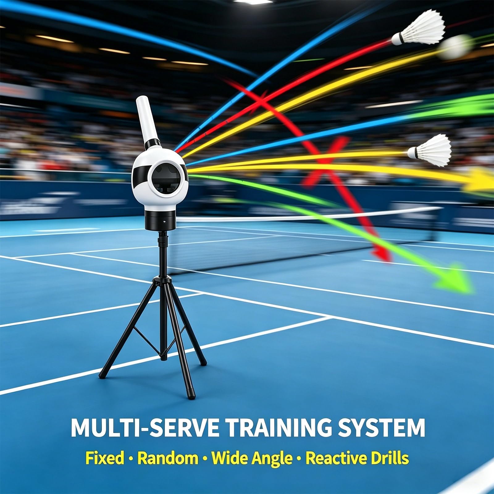 Entrenador de bádminton portátil con mando a distancia, lanzador automático para un ritmo y ángulo de servicio ajustables, perfecto para práctica familiar en interiores y exteriores