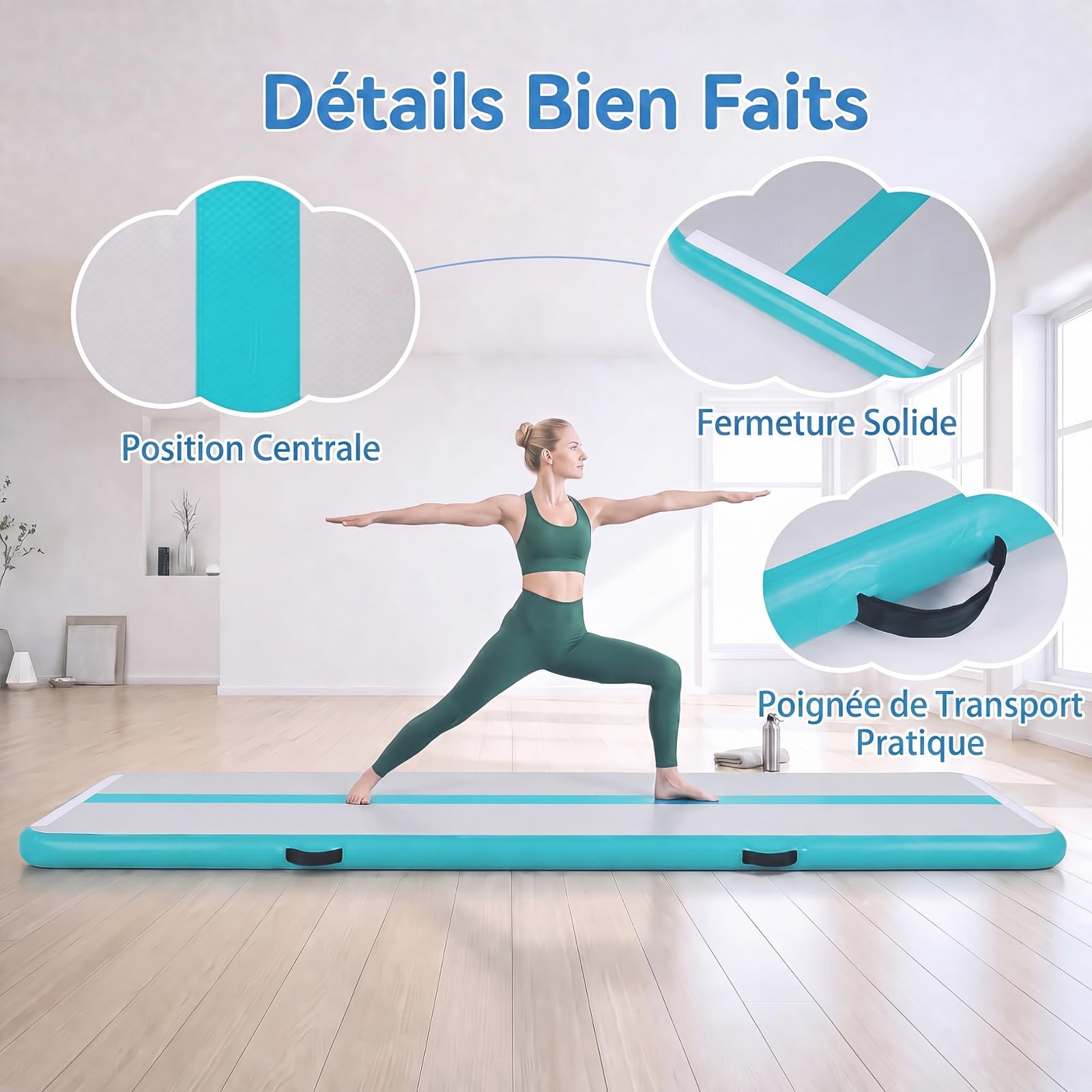 GYMAX Tapis de Gymnastique Gonflable 300 x 100 x 10 cm, Piste Gonflable de Tumbling, avec Pompe Pratique, Sac de Transport, Air Track pour Exercice, Entraînement, Fitness, Yoga, Danse
