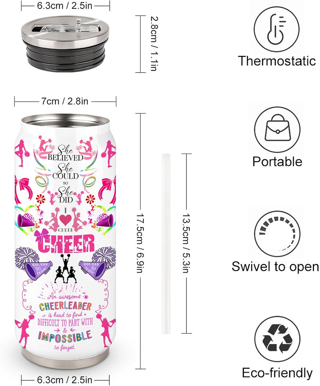 Cheerleader Tumbler Cup,Cheer Gifts For Girls Women,Cheerleading Mug,Cheerleading Gift for Girls Teen Birthday Christmas Gifts for Cheer Coach Friend Besties Stainless Steel Tumblers 17oz - Image 3