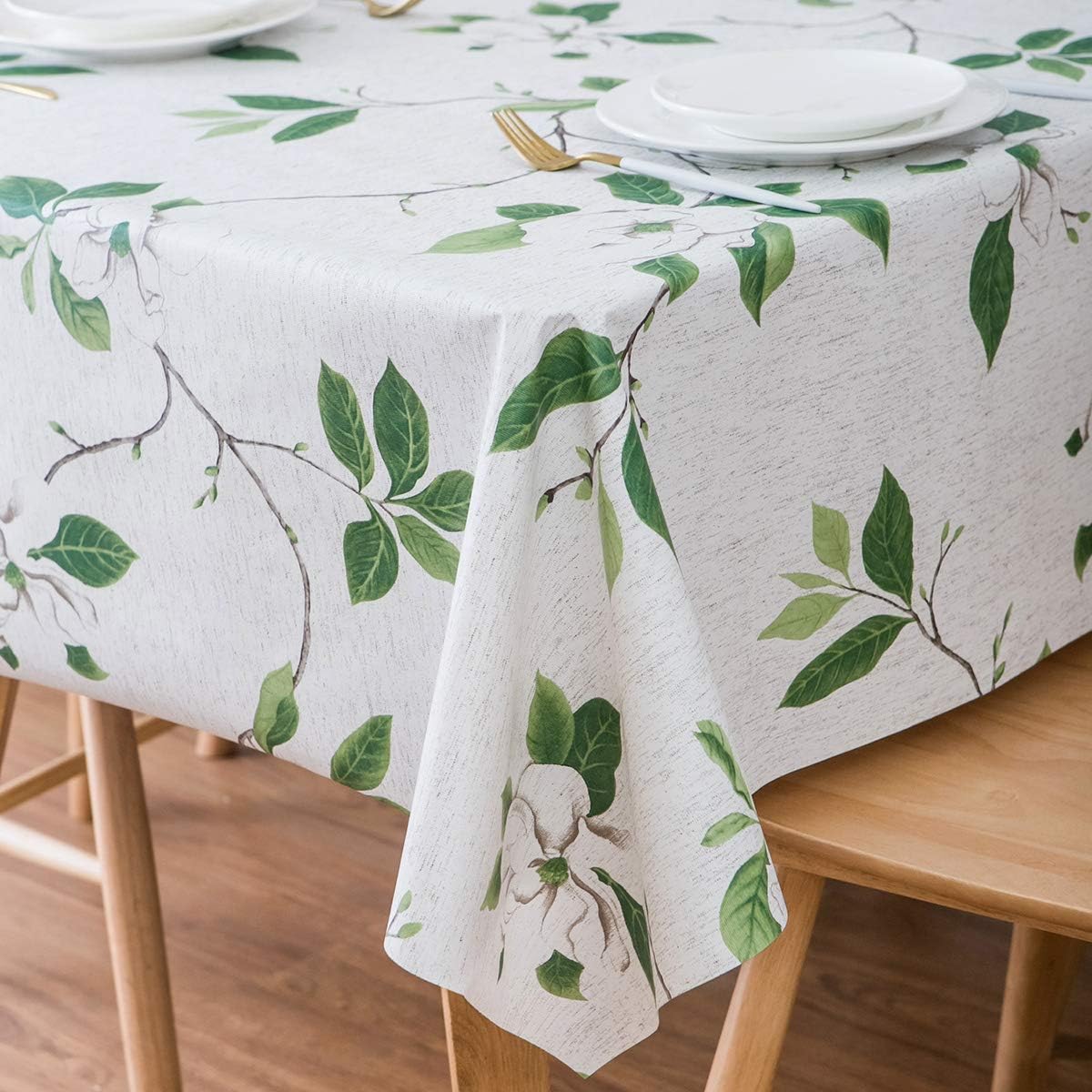 LEEVAN Heavy Weight Vinyl Rectangle Table Cover Wipe Clean PVC Tablecloth Oil-proof/Waterproof Stain-resistant-54 x 78 Inch (Green Leaf)