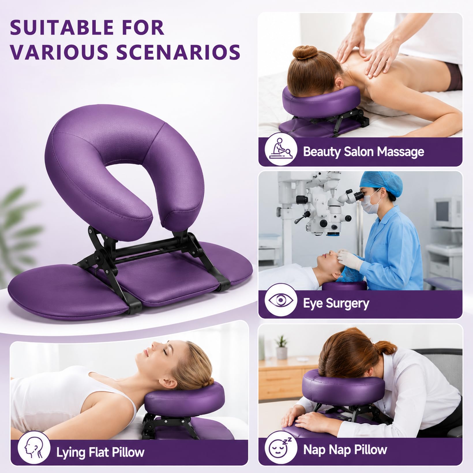 Poggiatesta massaggio per letto, sistema di massaggio sul tavolo per il viso, regolabile cuscino massaggio letto per tavolo da massaggio, per letti di bellezza (viola)