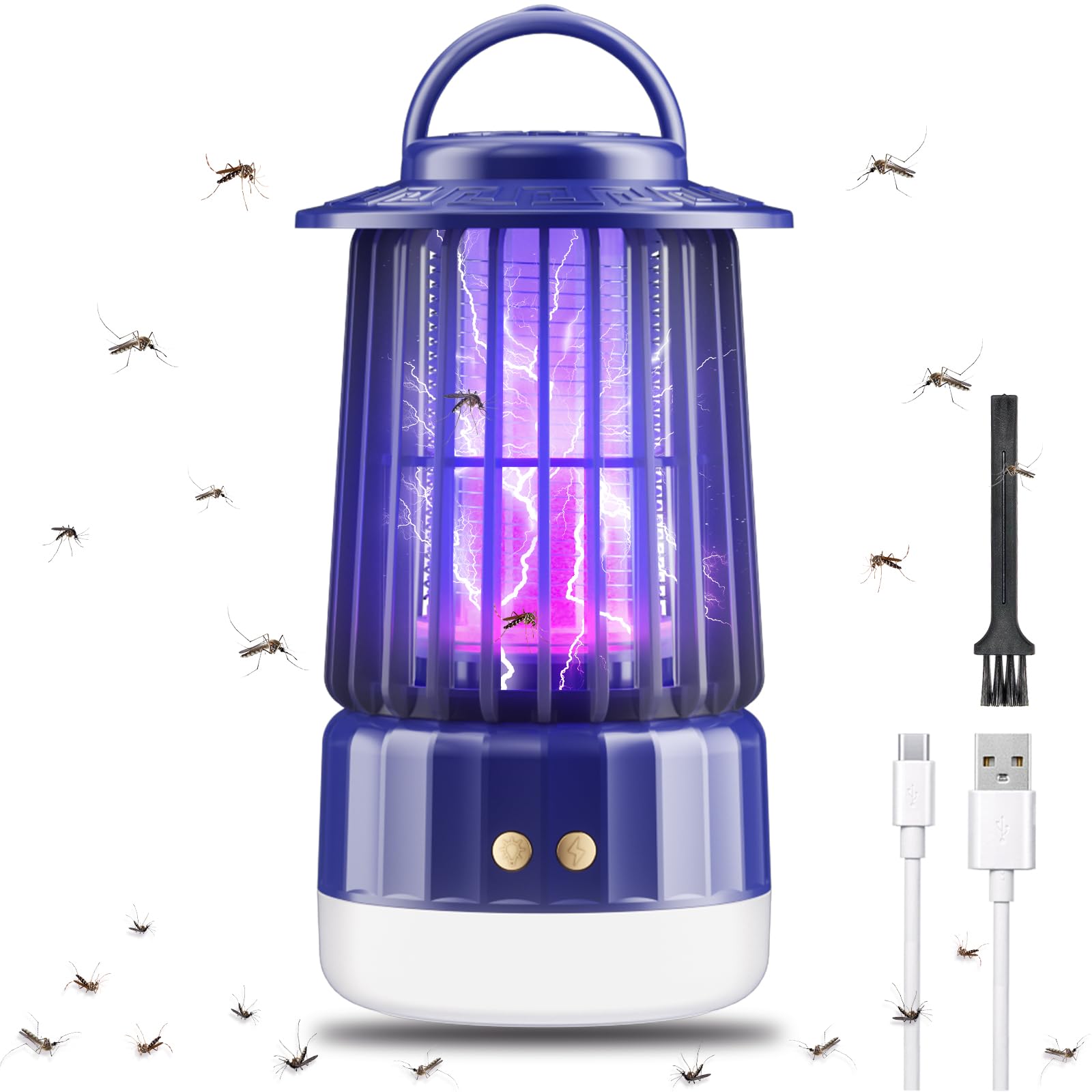Mosquito Killer Lamp,2-in-1 Electric Bug Zapper with Night Light,360° UV Light Attracts Flying Insects,USB Rechargeable Mosquito Trap for Bedroom,Kitchen,Office,Garden,Camping and More