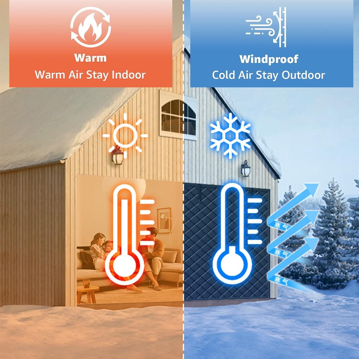 Kit de mosquitera para puerta de garaje de invierno, cortina magnética con aislamiento térmico, 240 275 290 300 400 cm mosquitera manos libres para garaje(320 x 360 cm)