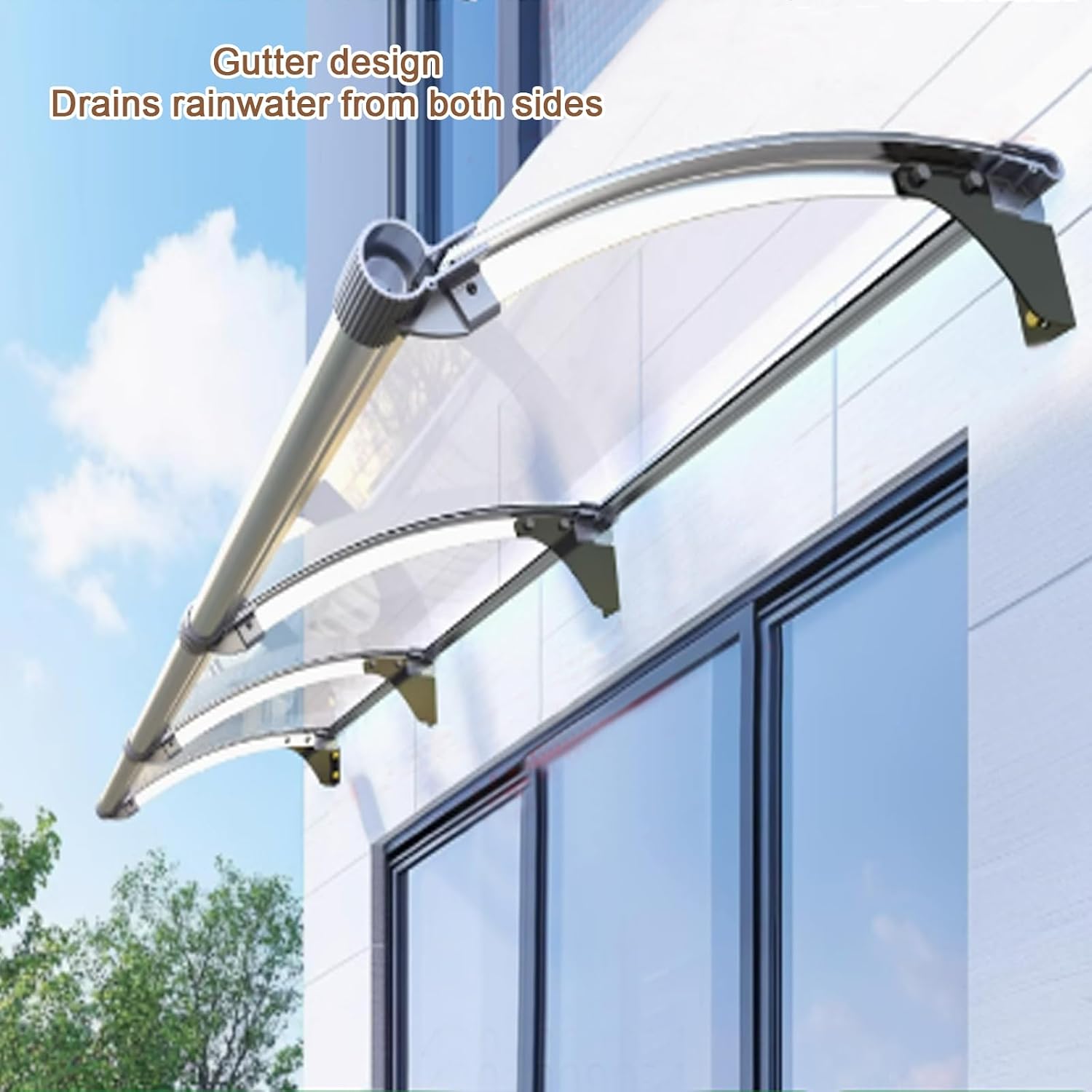 Transparent Polycarbonate Awning for Doors & Windows, UV Protection Cover, Rain & Snow Shield, Silver Support Canopy, Entryway Roof (65x110cm/26x43)