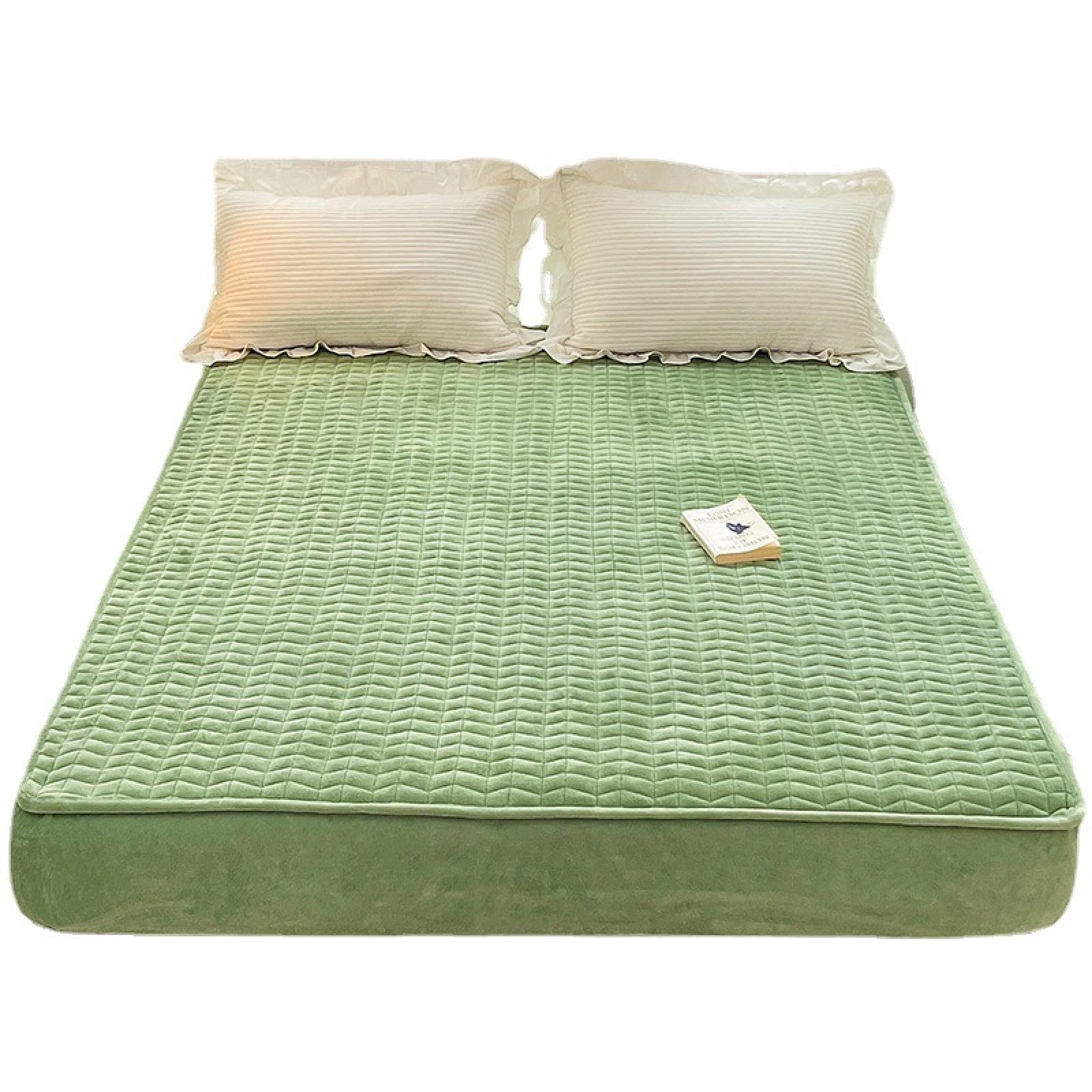 Plusieurs tailles et couleurs disponibles,Drap-housse épais en molleton de corail matelassé pour l'hiver, protège-matelas à poche profonde chaude antidérapante de couleur unie,vert,150*200cm