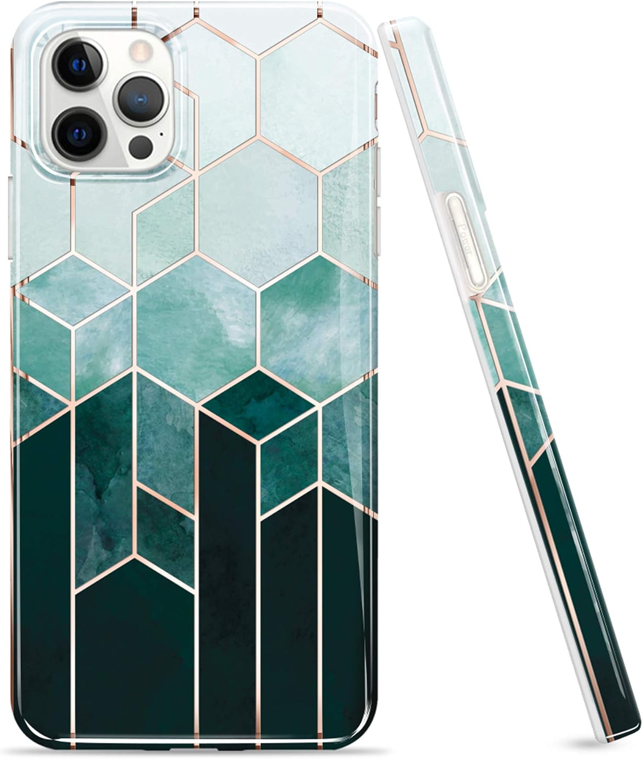 luolnh Stylish Protective Case Compatible with iPhone 12 Pro Max 6.7 Inch Marble Smooth Design Soft Silicone Rubber TPU Bumper Cover Skin Phone Case(Geometric Green Lattice)