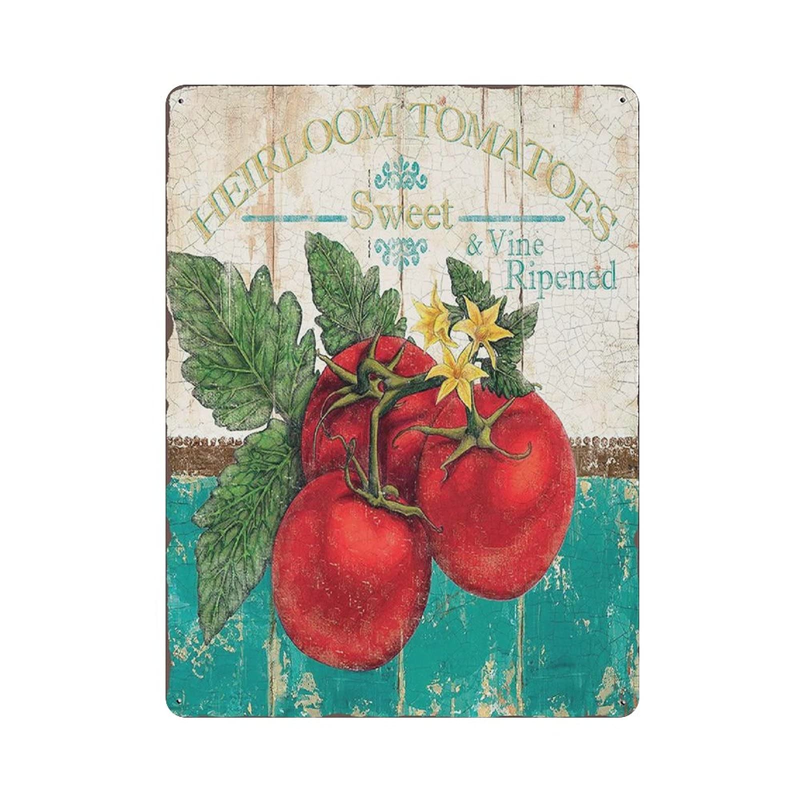 Metal Tin Sign Heirloom Tomatoes Sweet Tin Sign Metal Aluminum Sign Vintage Wall Decor Retro Poster for Bars Restaurants Cafes Pubs Home Decoration 16"x12"