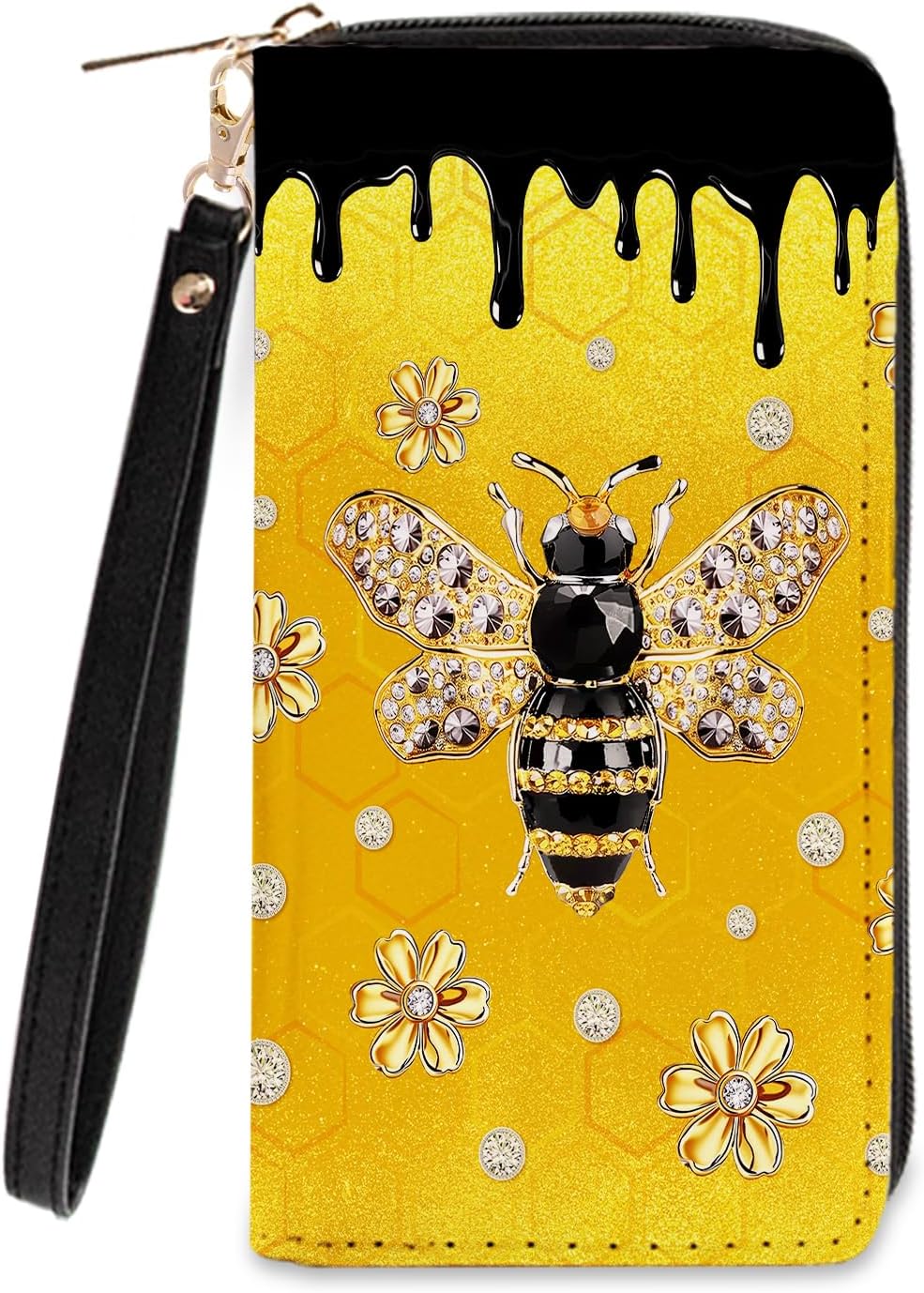 Bee-Themed Wallet for Women - Slim PU Leather Womens Wallet with Cash Zipper Coin P...