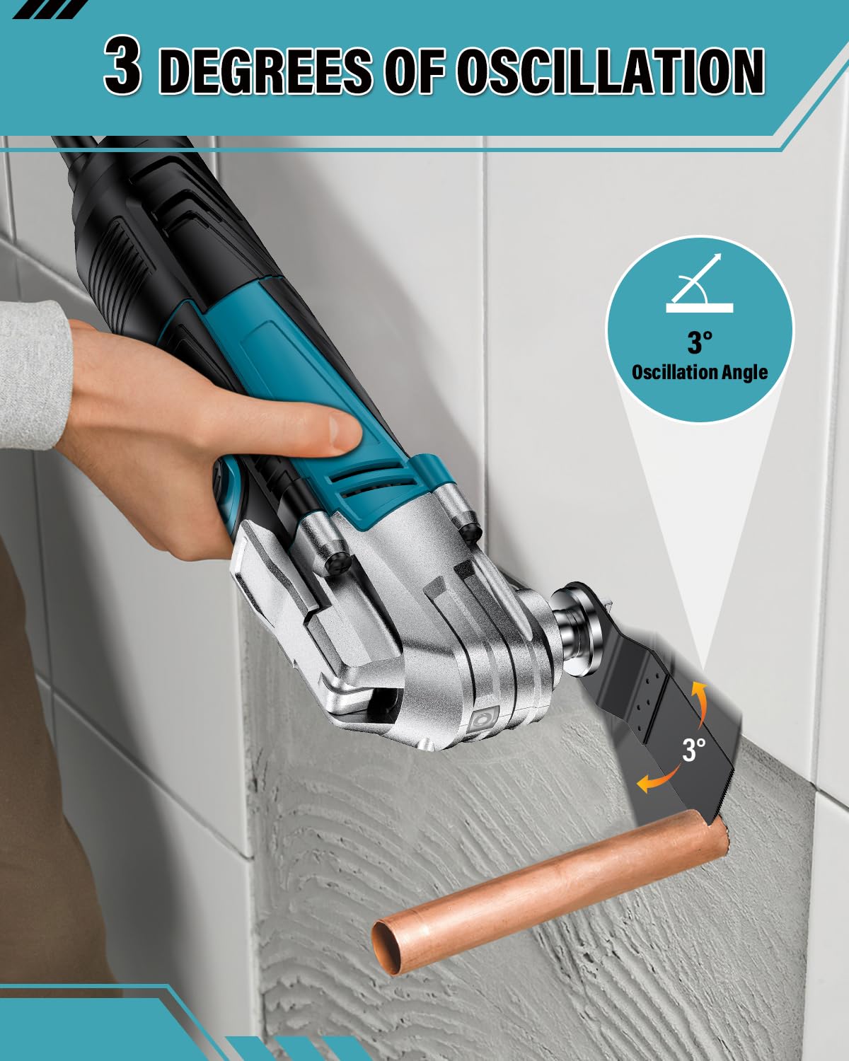 Outil Multifonction Oscillant avec 23 Accessoires, 300W Scie Oscillante avec 10 000 à 22 000 tr/min 6 vitesses variables, Angle d'oscillation de 3°, Multitool pour Couper, Poncer, Gratter