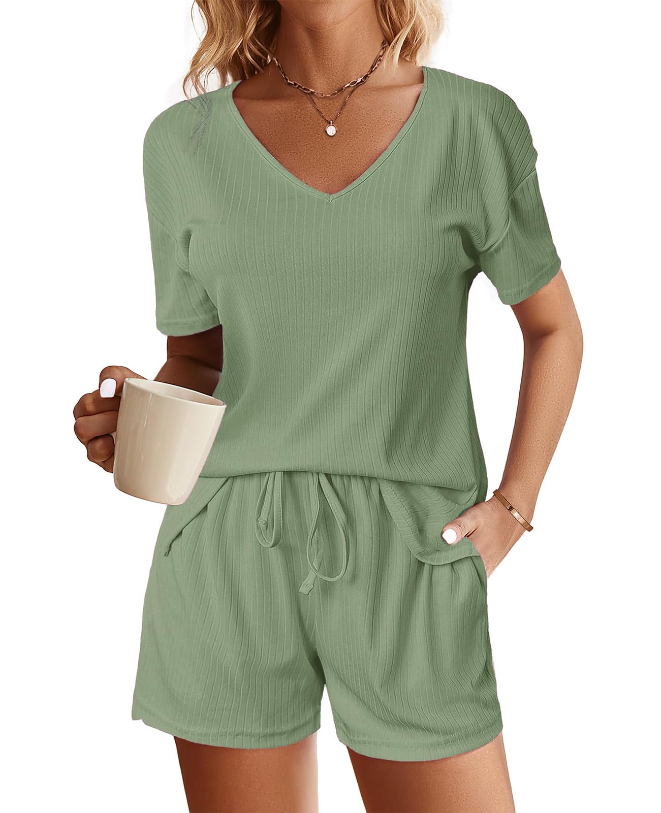 Conjunto Chandal Mujer Chándal Mujer Completo Verano Corto Cortos y Cuello en V Top Traje de 2 Piezas para Casual Running Conjuntos