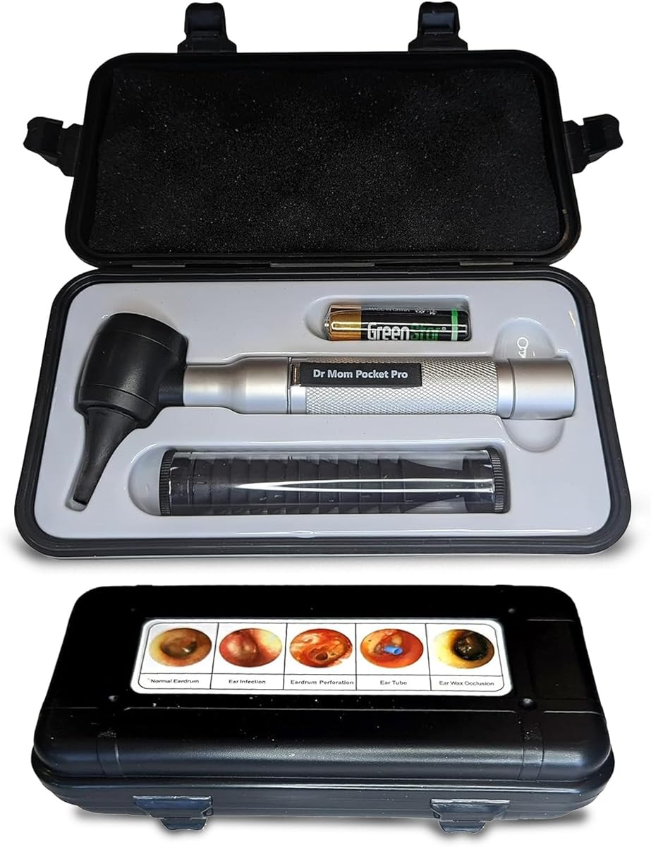 4th Generation Doctor Mom LED Pocket Pro Otoscope with Both Adult and Pediatric Disposable Specula Tips, Battery, and Protective Hard Plastic Case