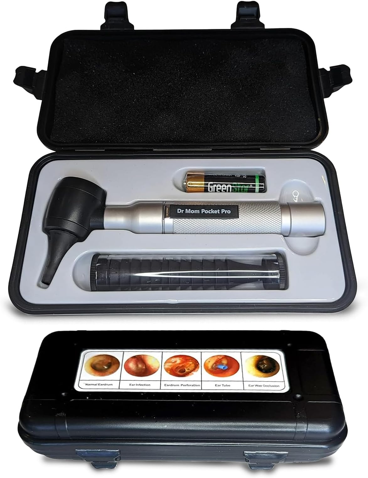 4th Generation Doctor Mom LED Pocket Pro Otoscope with Both Adult and Pediatric Disposable Specula Tips, Battery, and Protective Hard Plastic Case