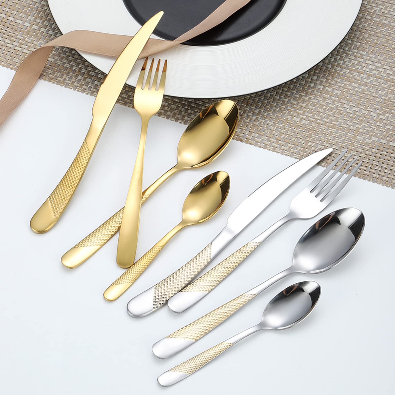 Set di posate in acciaio inossidabile - Posate Coltelli Forchette Cucchiai - Set di posate da 24 pezzi, scatola artigianale,C