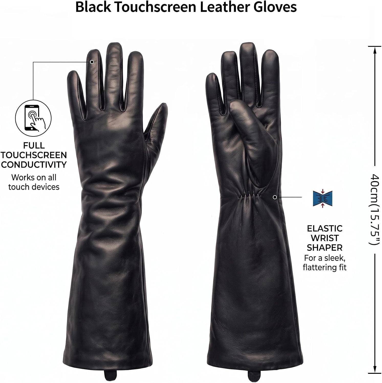 Touch Screen Long Leather Gloves with Silky Lining