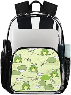 Sapo Dragonfly mochila transparente mochila resistente, sapo engraçado mochila transparente impermeável PVC mochila transparente com alça de ombro reforçada para escola, trabalho, viagens, Multicor